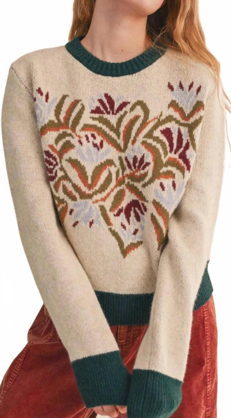 NEW &MERCI woodland whimsy knit sweater in cream green